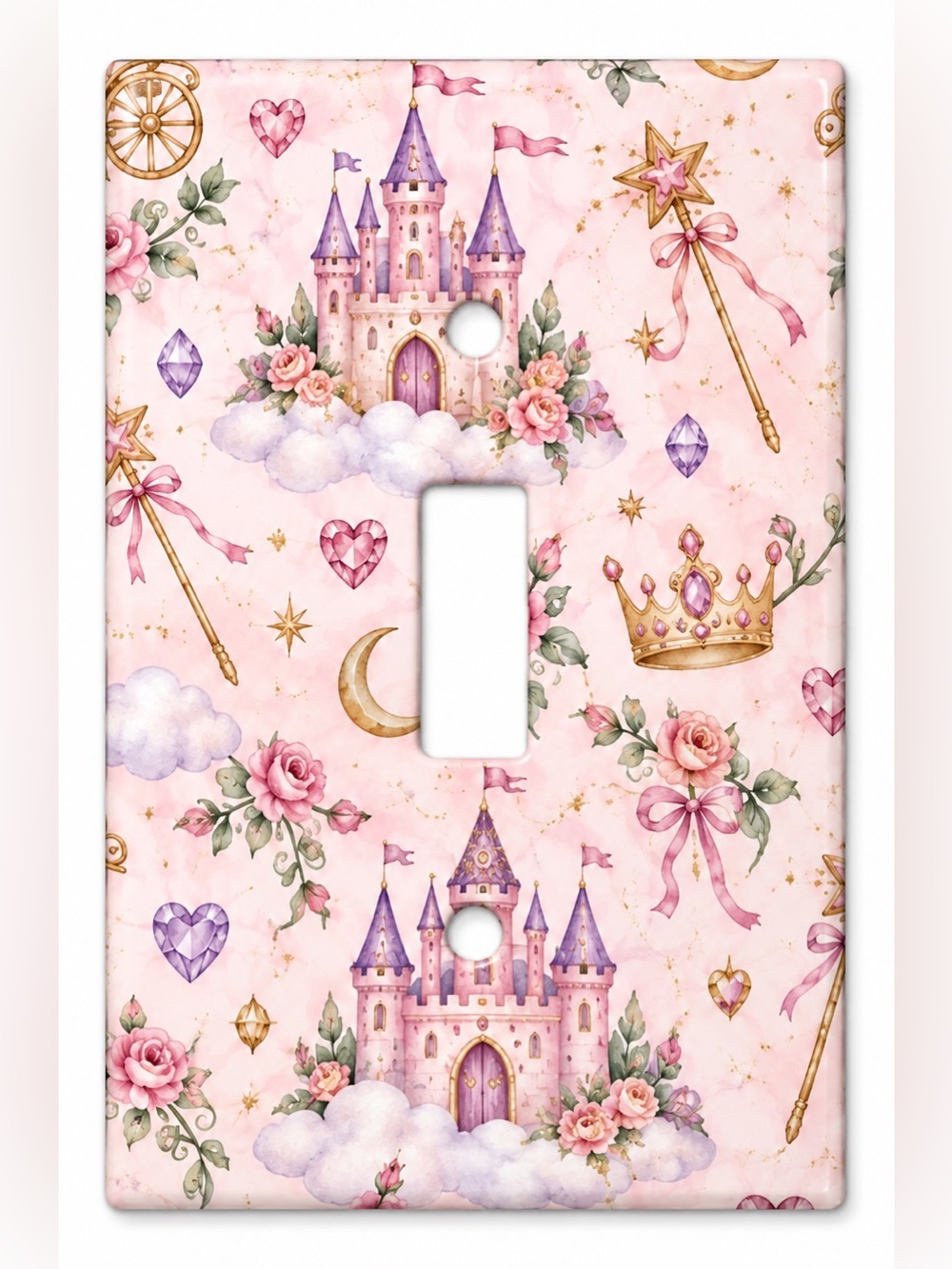 Princess Castle Light Switch Cover Pink Fairytale Crown Girls Kids Room Decor